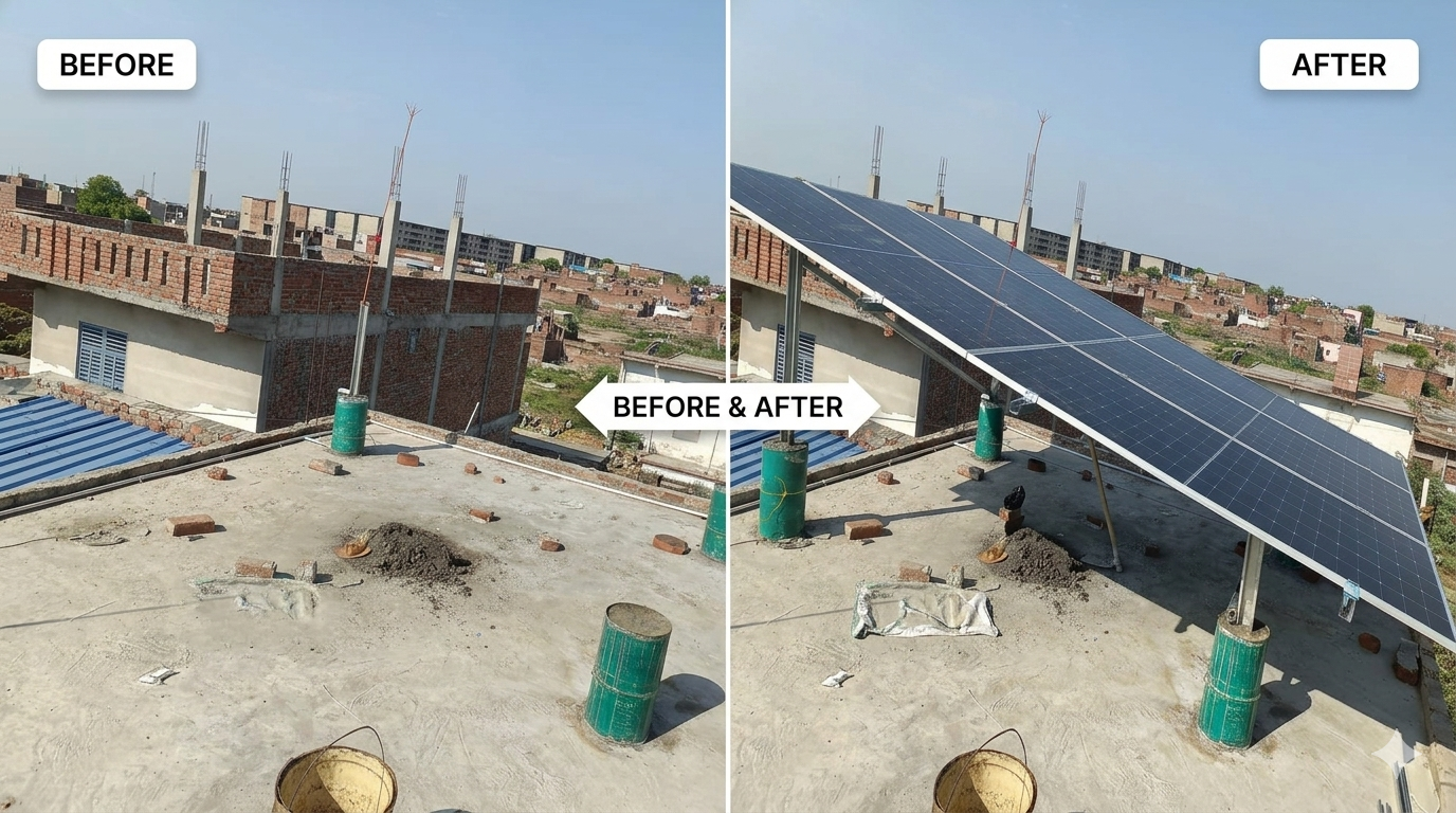 Before and after solar installation at a residential property